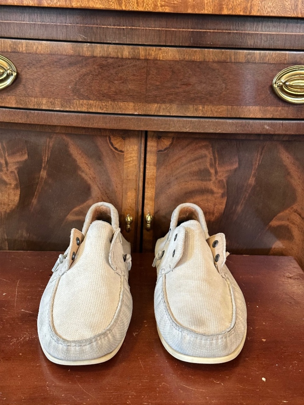 John Varvatos Cream Suede Boat Shoes